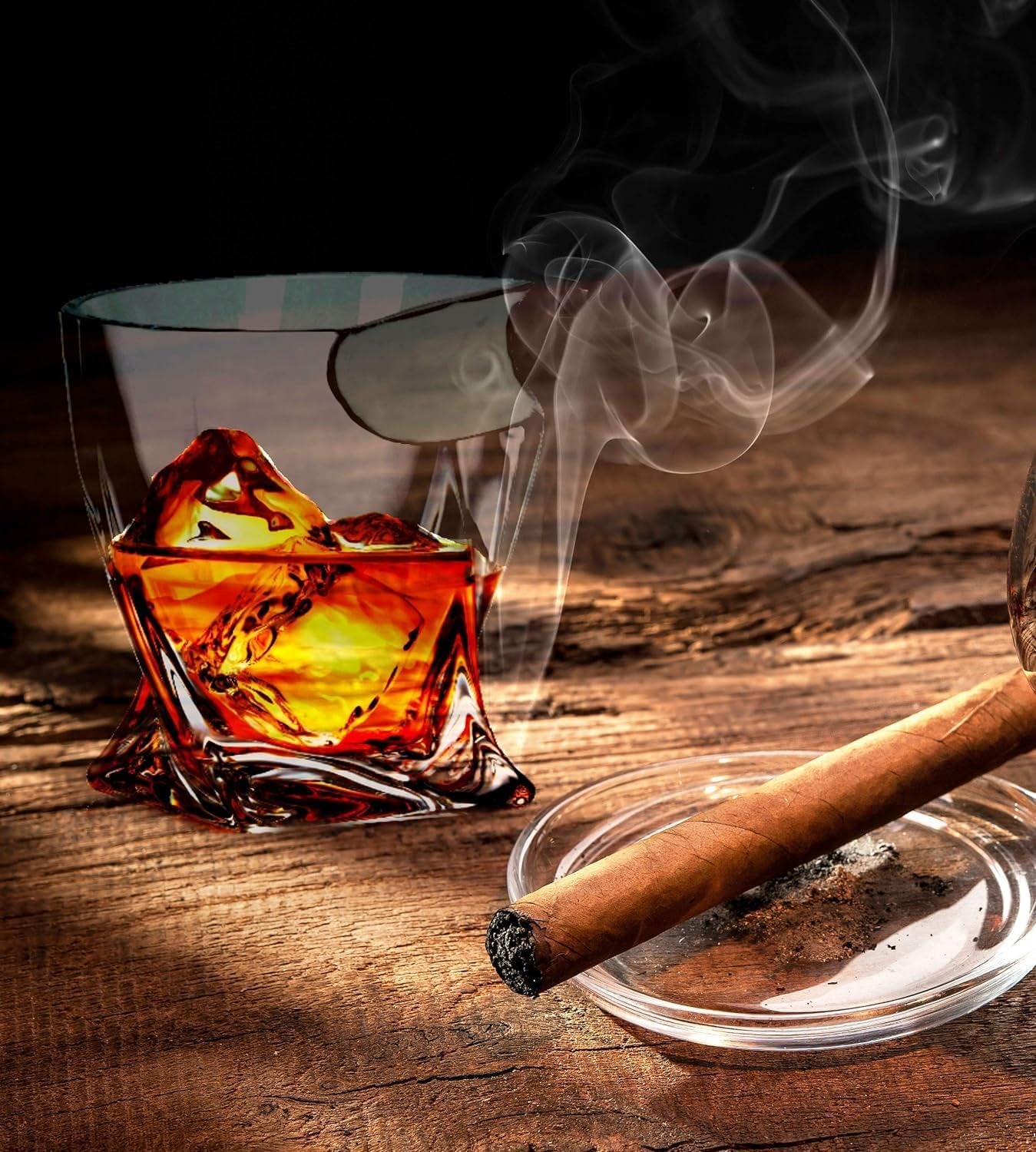 Whiskey Cigar Glasses - Set of 2 - Old Fashioned Whiskey Tumbler with Side Mounted Holder Cigar Rest - Father'S Day Gift - Dad, Husband, Grandpa, Brother