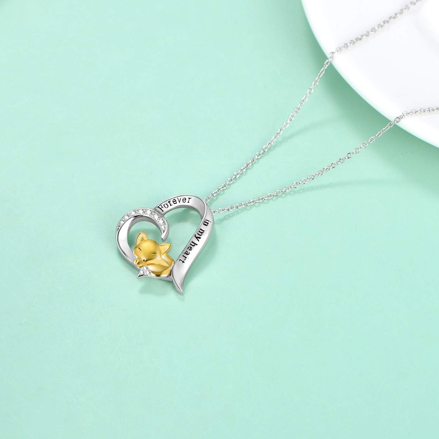 Fox Necklace Foxes Heart Pendant Necklace Gift for Women