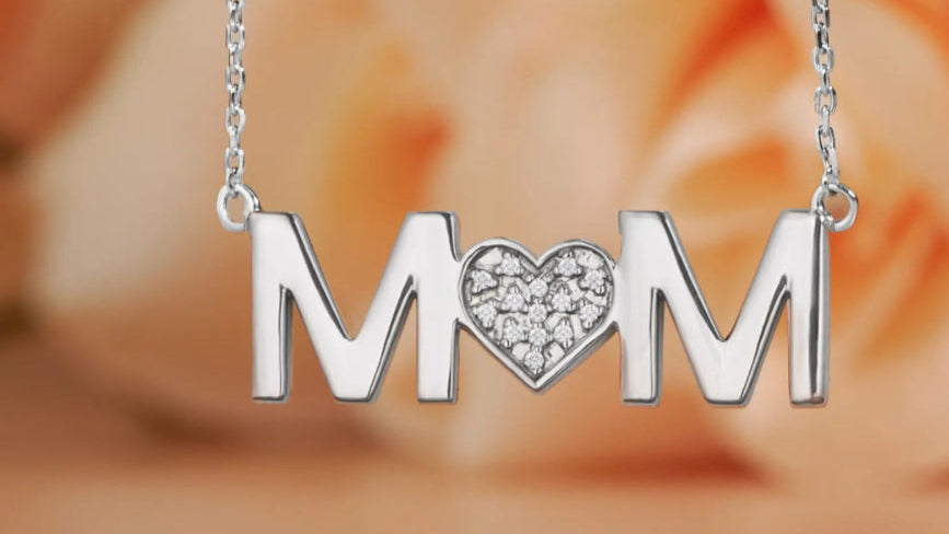 MOM Pendant Necklace - Moissanite - April Birthstone in 18K White Gold over Silver