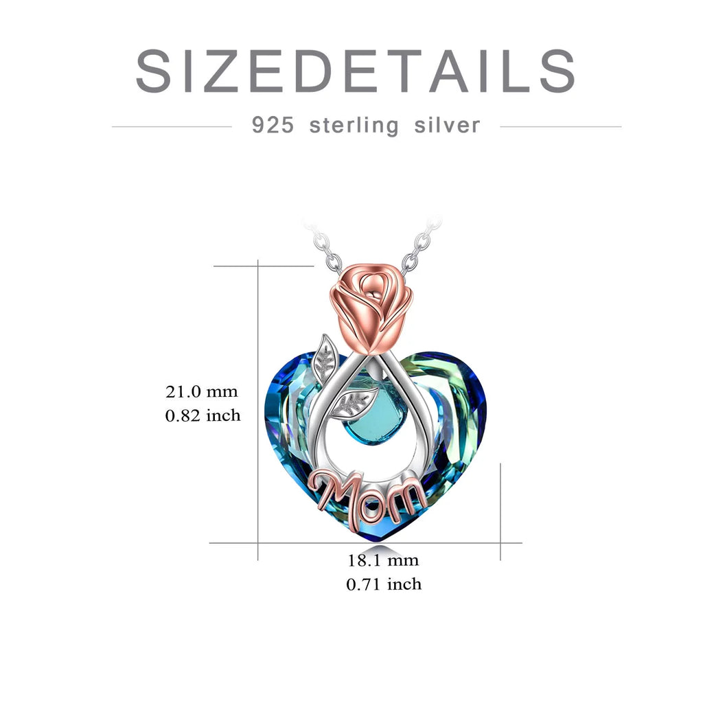 Mothers Day Gifts for Mom Necklace 925 Sterling Silver Mom Necklace with Heart Crystal Necklace Jewerly Mothers Day Gifts for Women Mother
