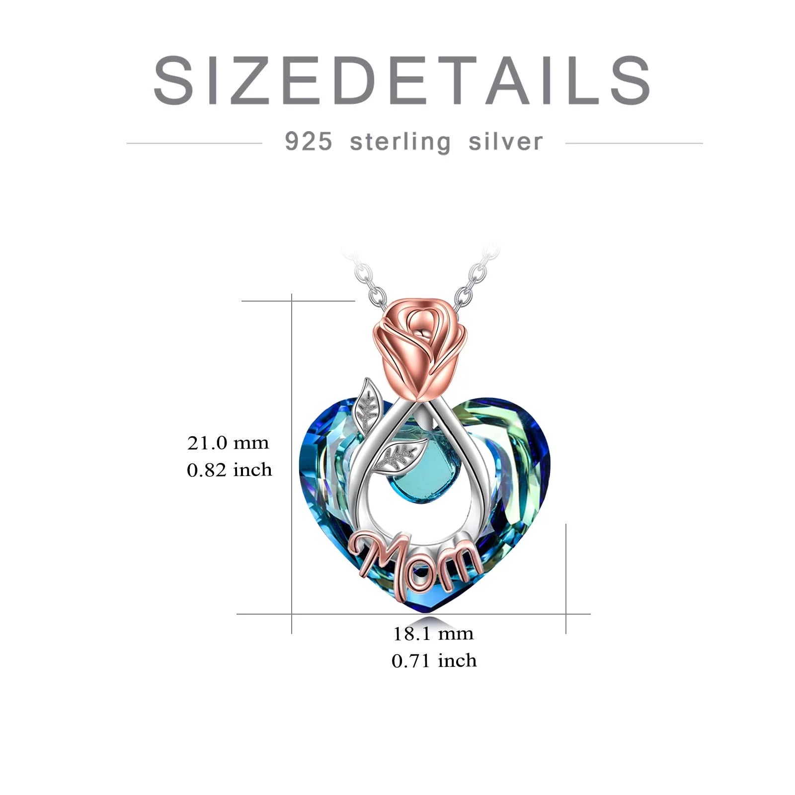 Mothers Day Gifts for Mom Necklace 925 Sterling Silver Mom Necklace with Heart Crystal Necklace Jewerly Mothers Day Gifts for Women Mother