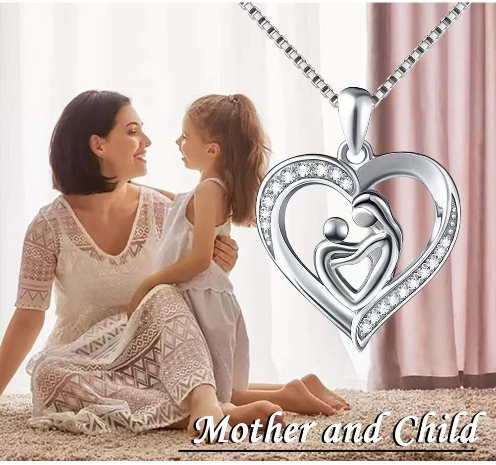 S925 Sterling Silver Heart Pendant Necklace for Women Mom Mother Christmas Birthday Gifts Jewelry