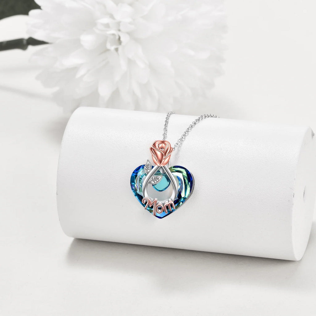 Mothers Day Gifts for Mom Necklace 925 Sterling Silver Mom Necklace with Heart Crystal Necklace Jewerly Mothers Day Gifts for Women Mother