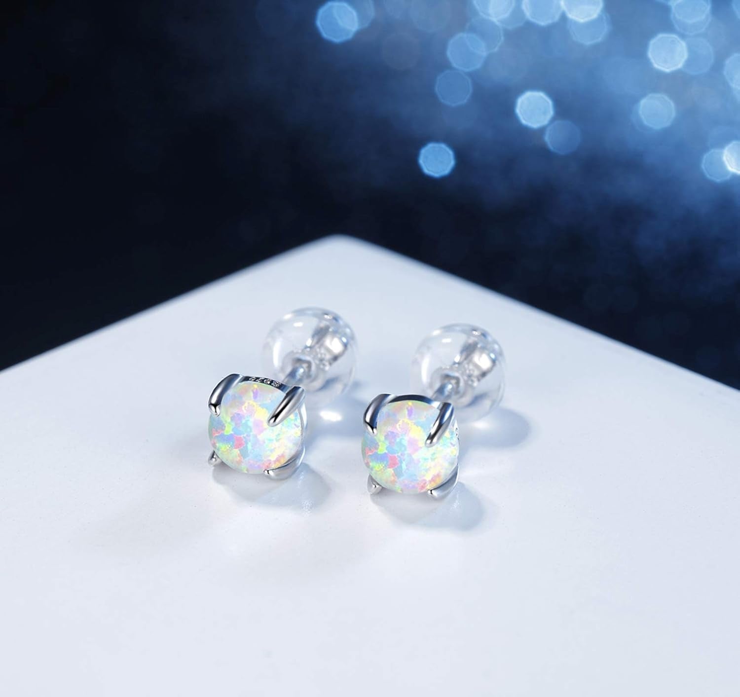 Sterling Silver - Opal Stone Screw Back Stud Earrings (5Mm/7Mm)
