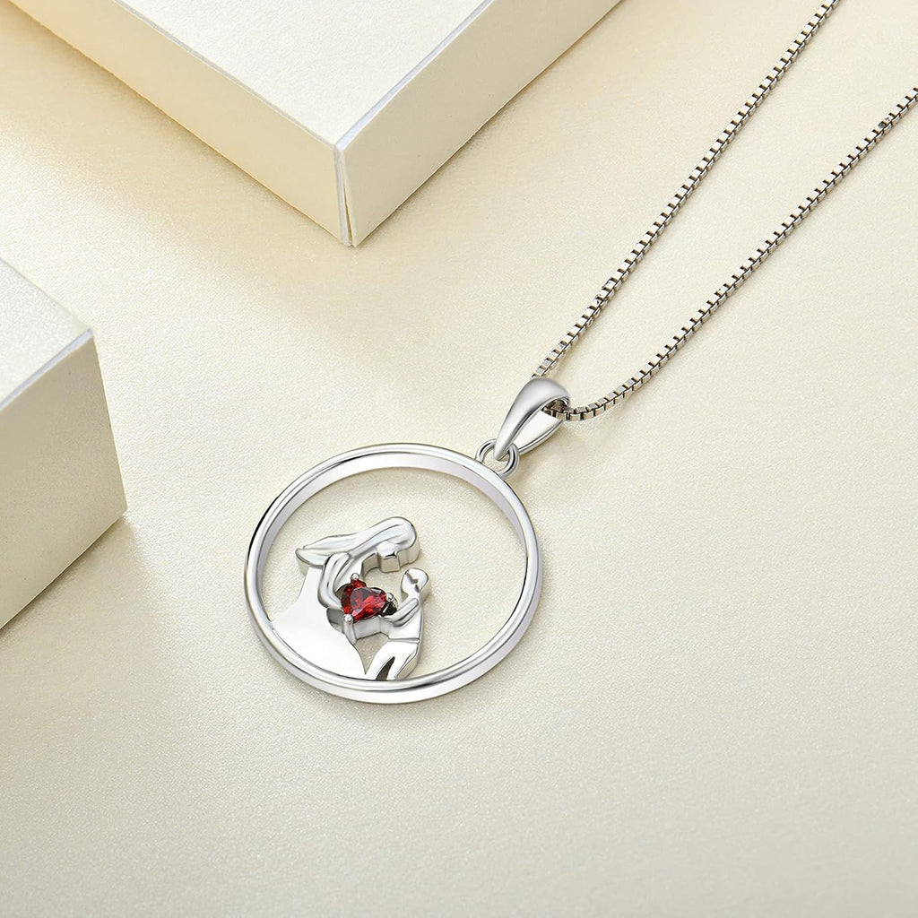Women'S Mother Necklace 925 Sterling Silver round Mum Pendant Birthstone Jewelry for Mom