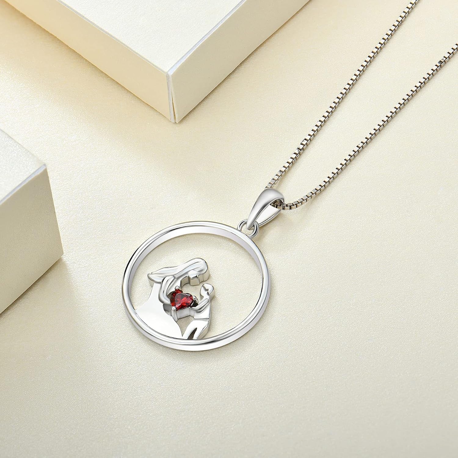 Women'S Mother Necklace 925 Sterling Silver round Mum Pendant Birthstone Jewelry for Mom