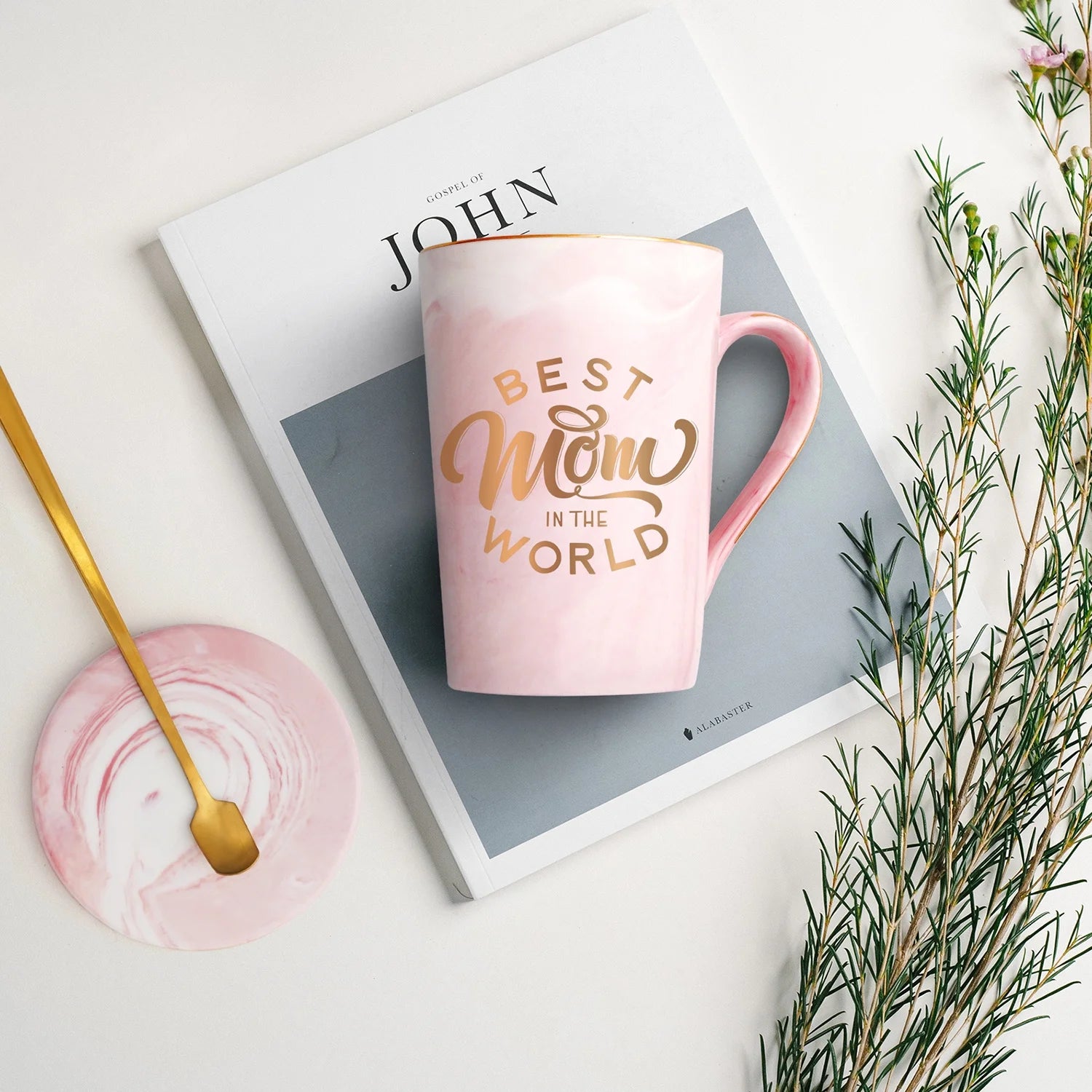 Gifts for Mom - Best Mom in the World Coffee Mugs, Mom Gifts, Mothers Day Gifts for Mom, Christmas Gifts,  14 Fl Oz Pink Coffee Mugs Ceramic Mug Tea Cup