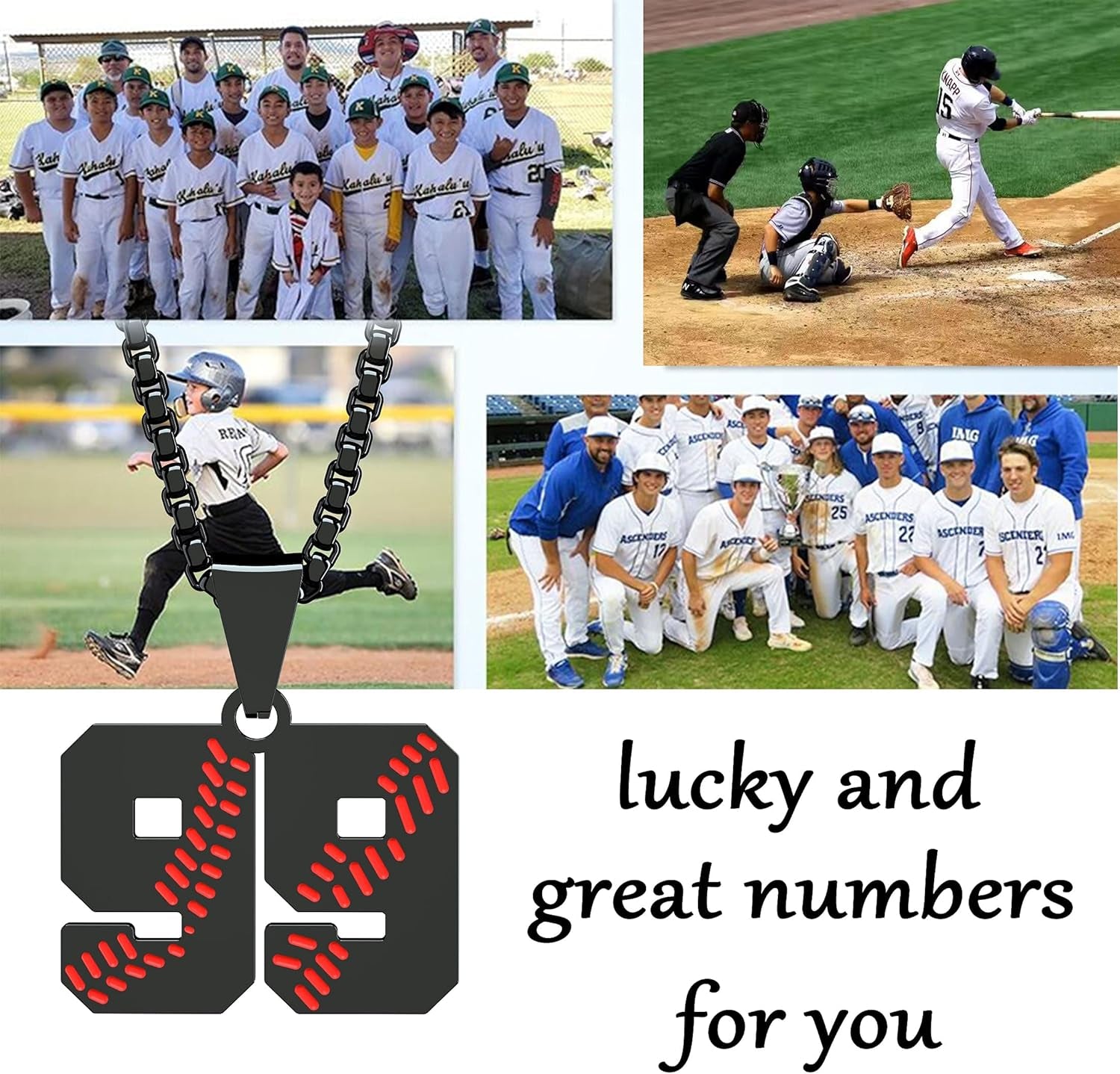 Inspiration Baseball Necklace - Stainless Steel Baseball Chain Number Pendant - Boys & Girls Gift