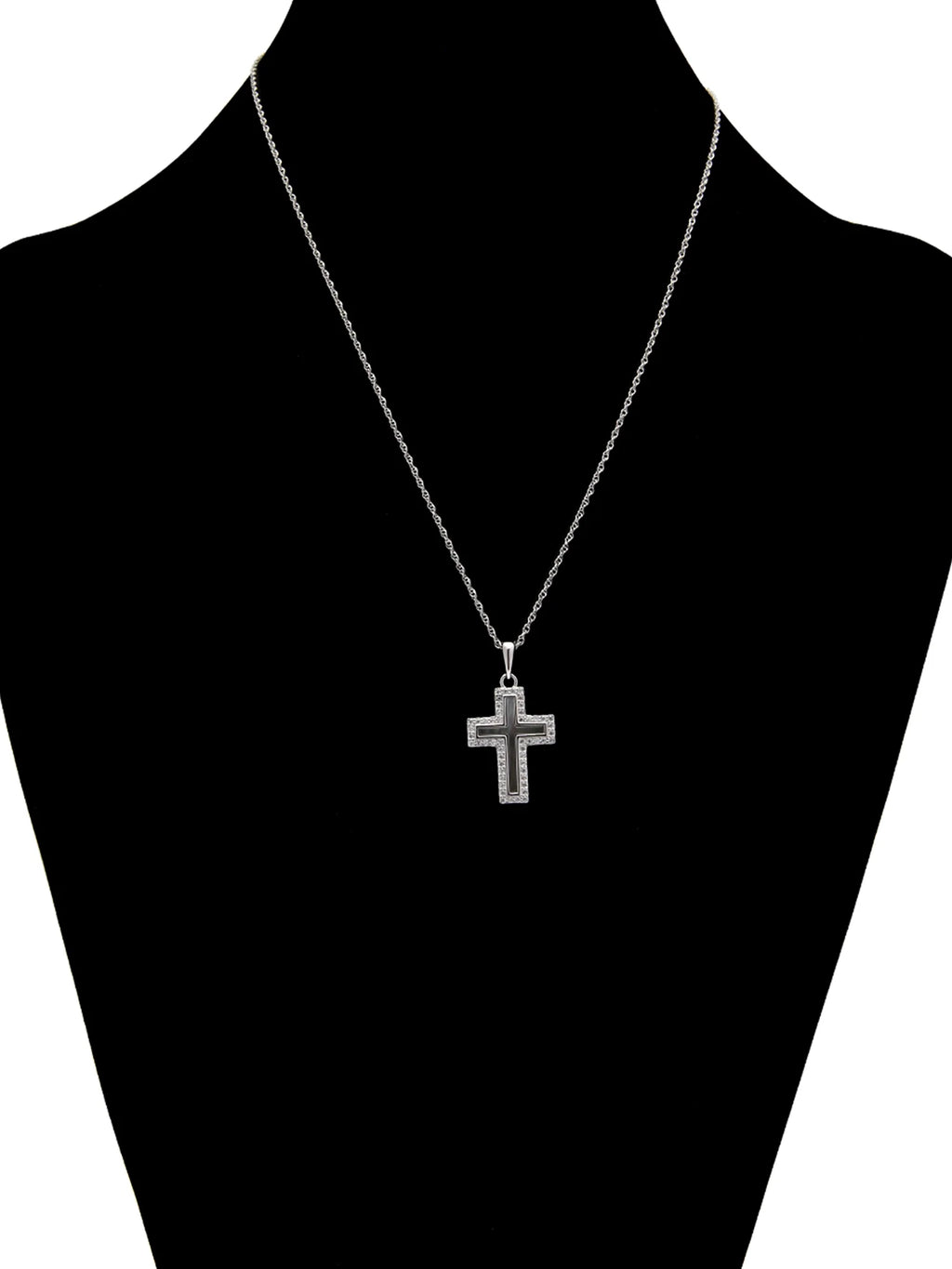 Simulated Diamonds & Mother of Pearl Cross Pendant in Sterling Silver