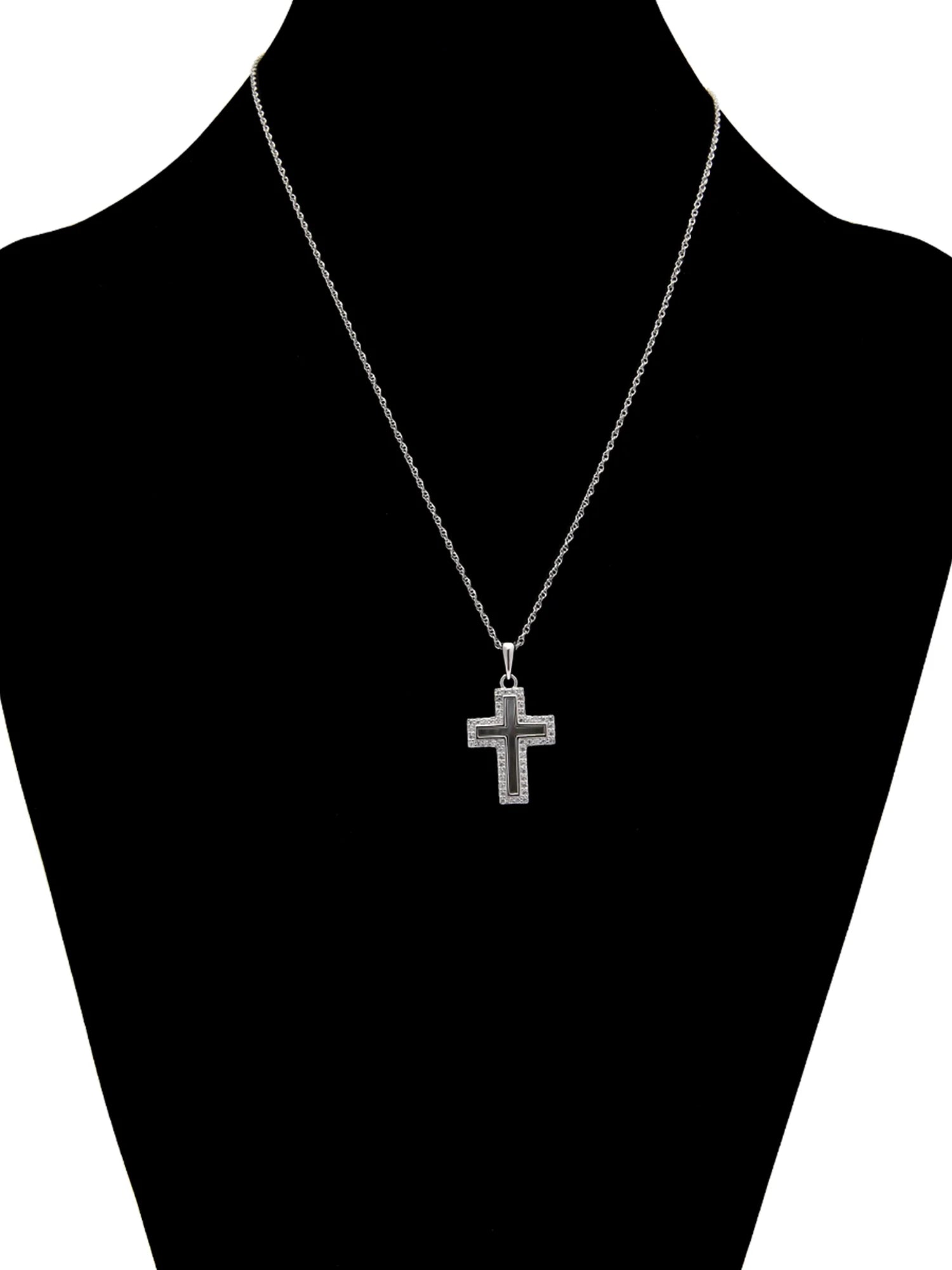 Simulated Diamonds & Mother of Pearl Cross Pendant in Sterling Silver