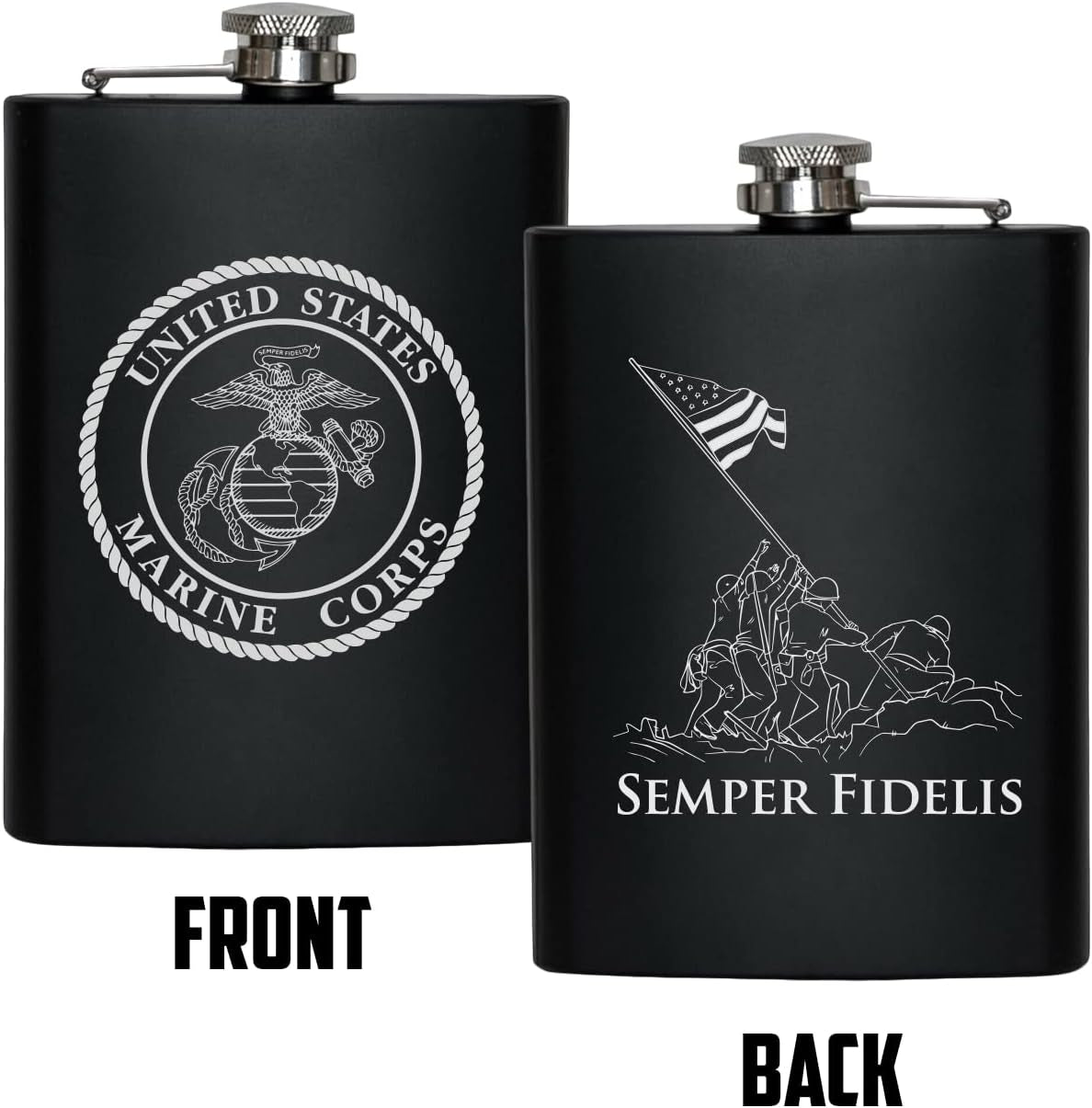 USMC 8 Oz Flask | Stainless Steel Hip Flask for Liquor – Matte Black, Great Gift Idea for Marines