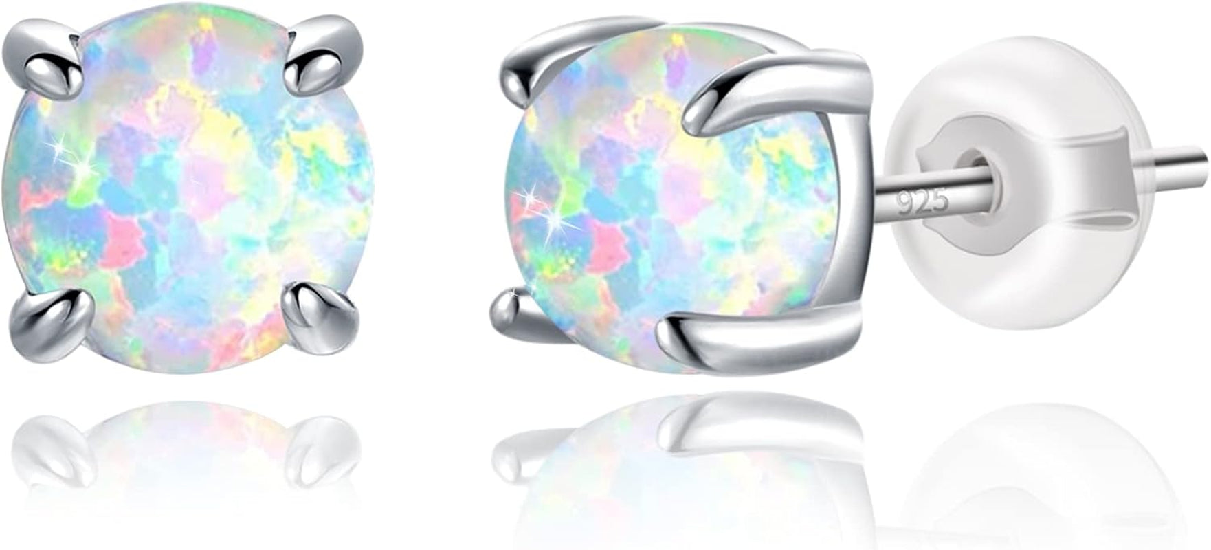 Sterling Silver - Opal Stone Screw Back Stud Earrings (5Mm/7Mm)