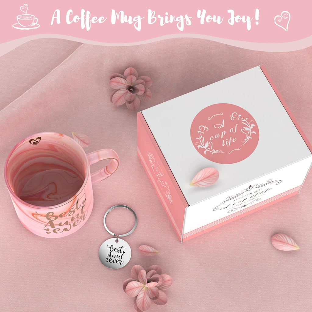 Aunt Gifts from Niece, Nephew - Pink Ceramic Marble Coffee Mug Cup 11.5Oz - Best Aunt Ever - Birthday Gift for Auntie - BAE Novelty Present for Christmas, Thanksgiving or Any Occasions