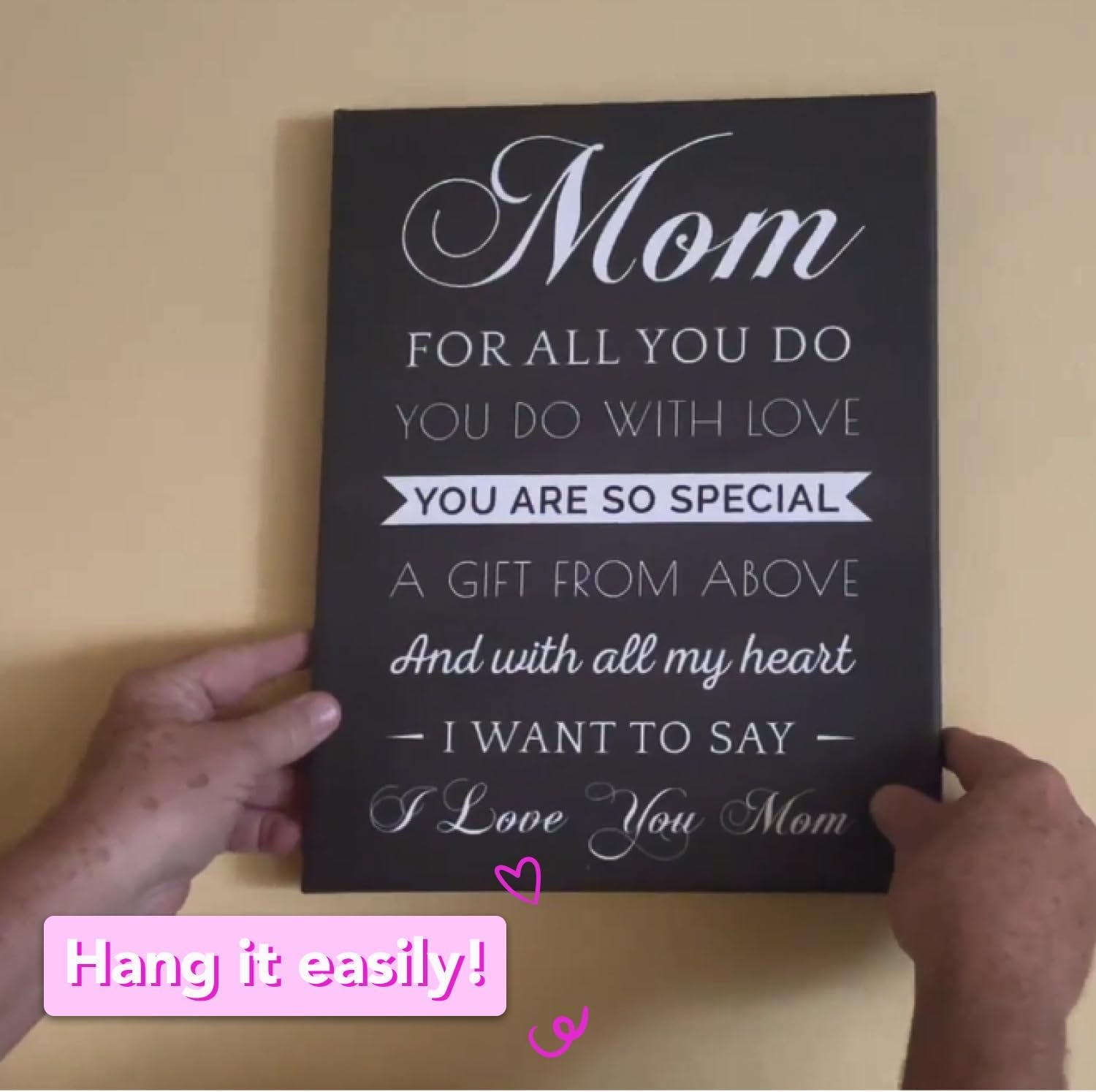 Canvas Wall Art Mom Gifts - Hangable Home Decor Gifts for Mom - Unique Birthday Gifts for Mom, Gifts from Daughter - 14 X 8 X 1.5 Inches (Black/Canvas)