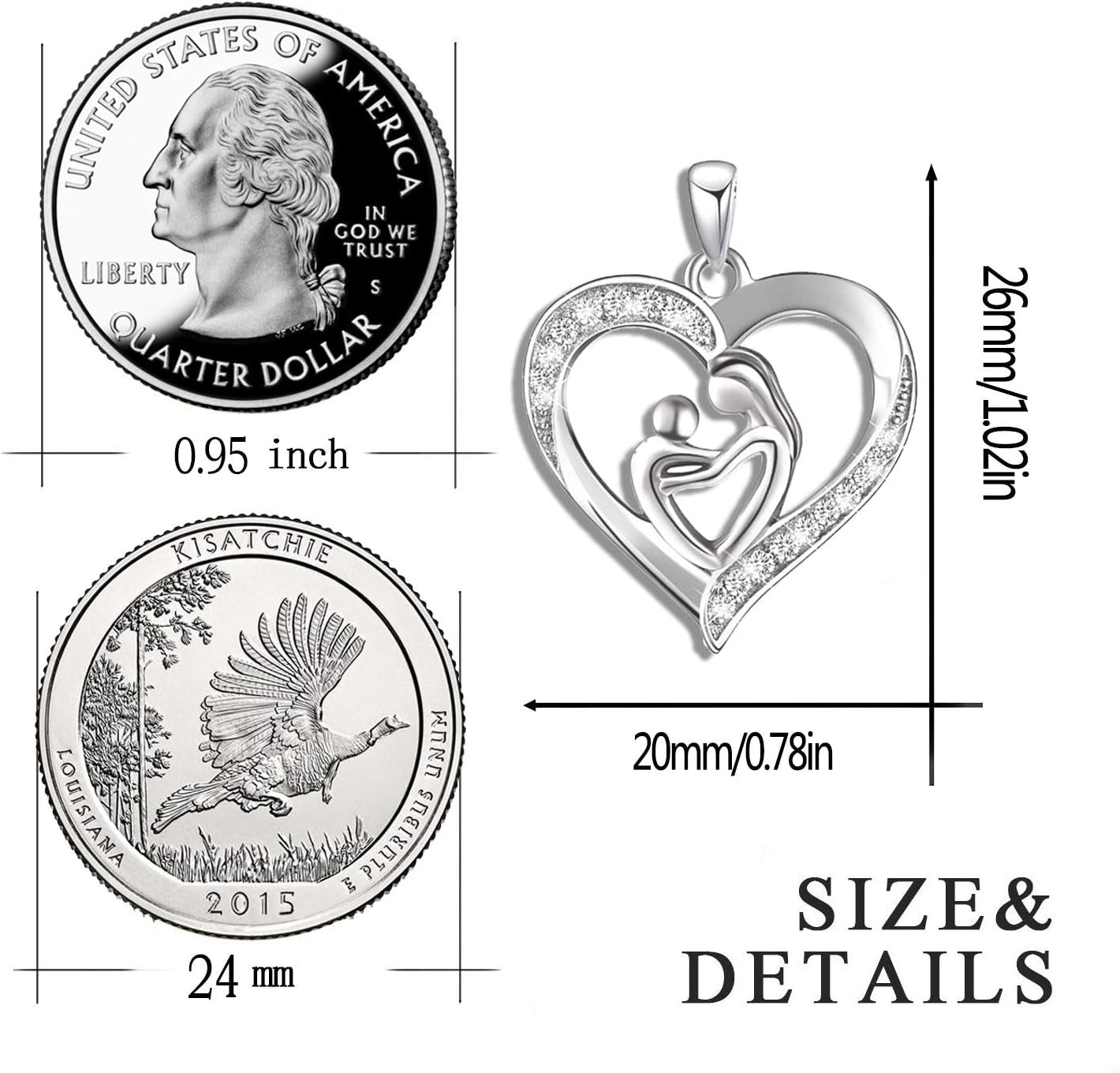 S925 Sterling Silver Heart Pendant Necklace for Women Mom Mother Christmas Birthday Gifts Jewelry