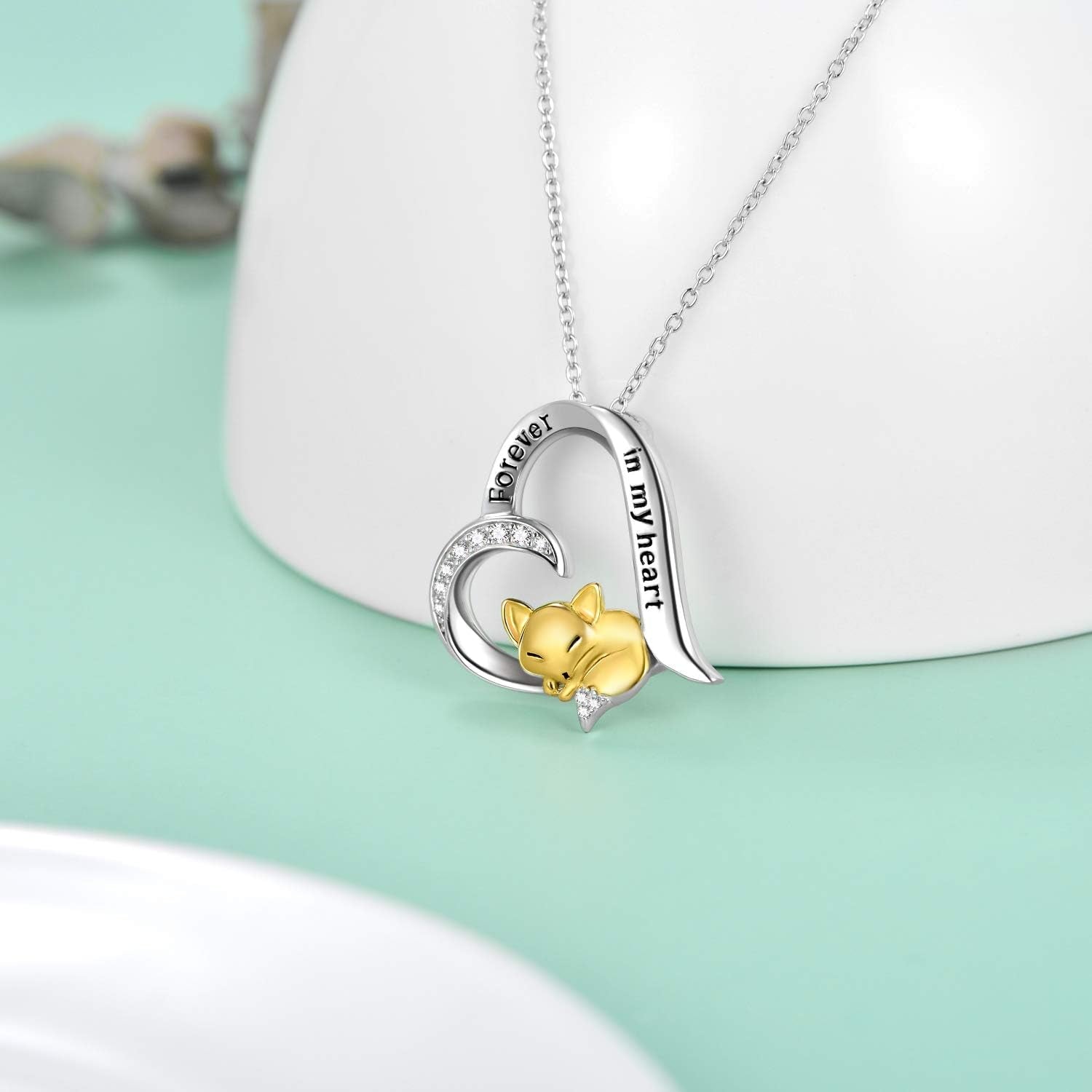 Fox Necklace Foxes Heart Pendant Necklace Gift for Women