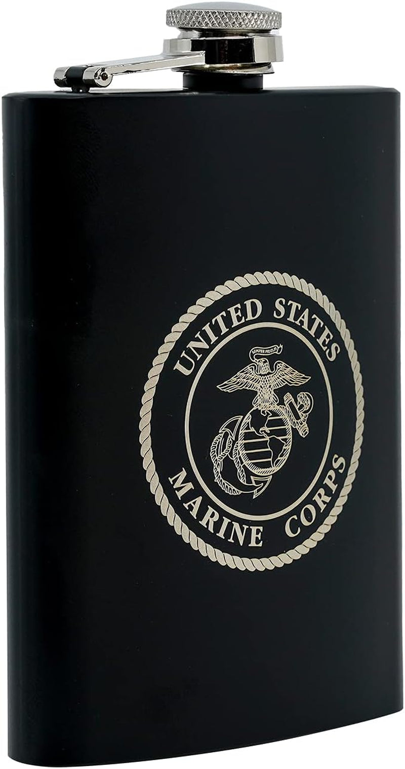USMC 8 Oz Flask | Stainless Steel Hip Flask for Liquor – Matte Black, Great Gift Idea for Marines