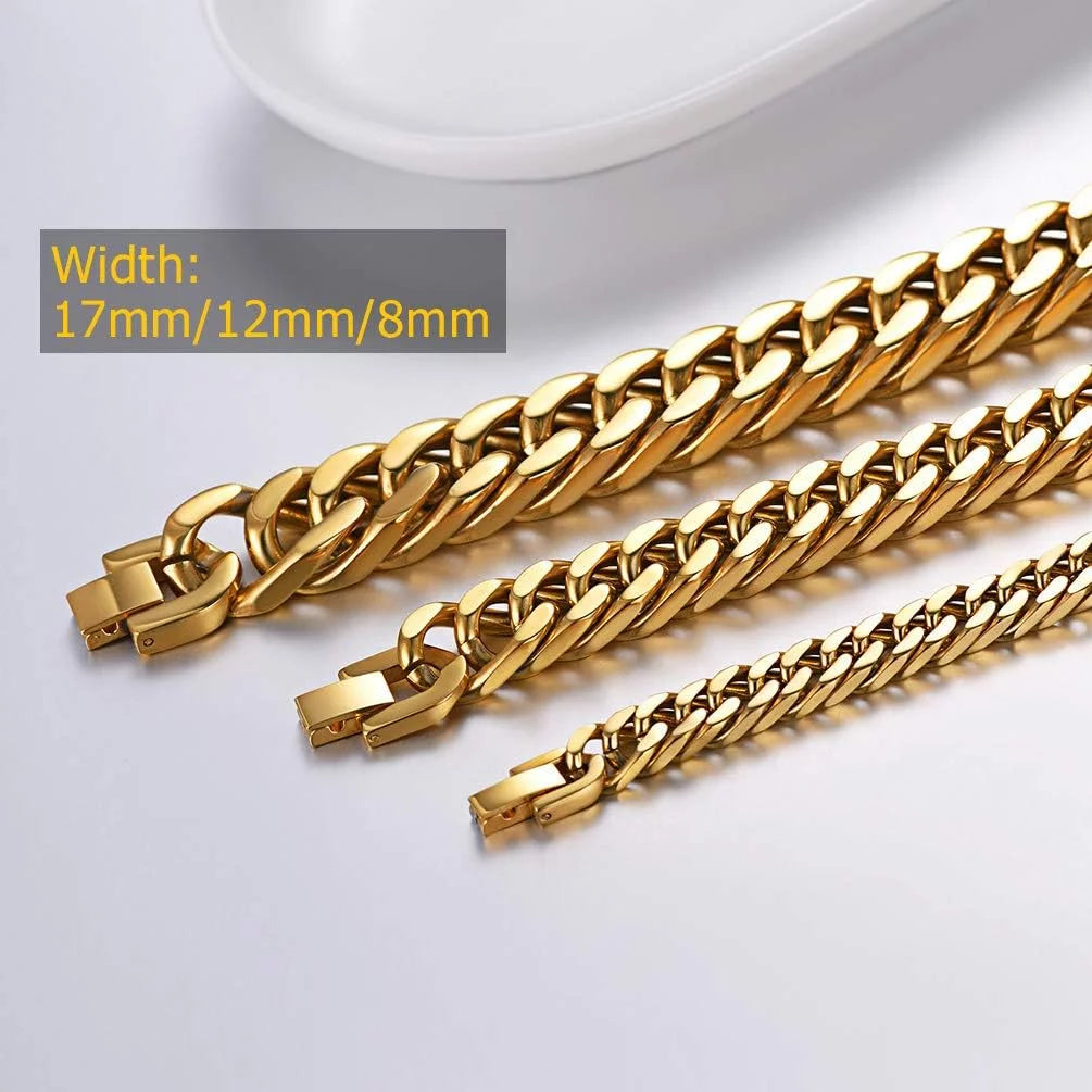 Mens Stainless Steel 17Mm Cuban Chain Bracelets, Hip Pop Chunky Franco Gold Chain Bracelet 9" Chains for Boys Son Husband Christmas Birthday Gift