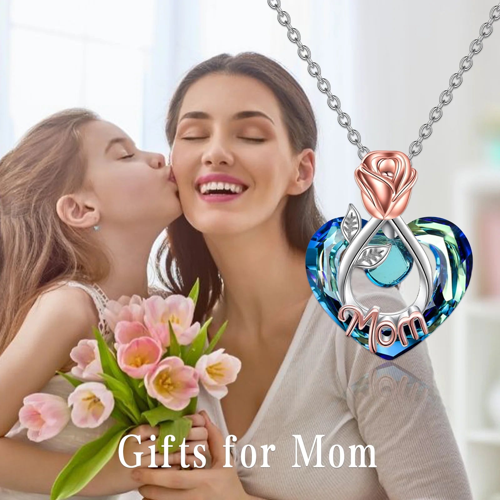 Mothers Day Gifts for Mom Necklace 925 Sterling Silver Mom Necklace with Heart Crystal Necklace Jewerly Mothers Day Gifts for Women Mother