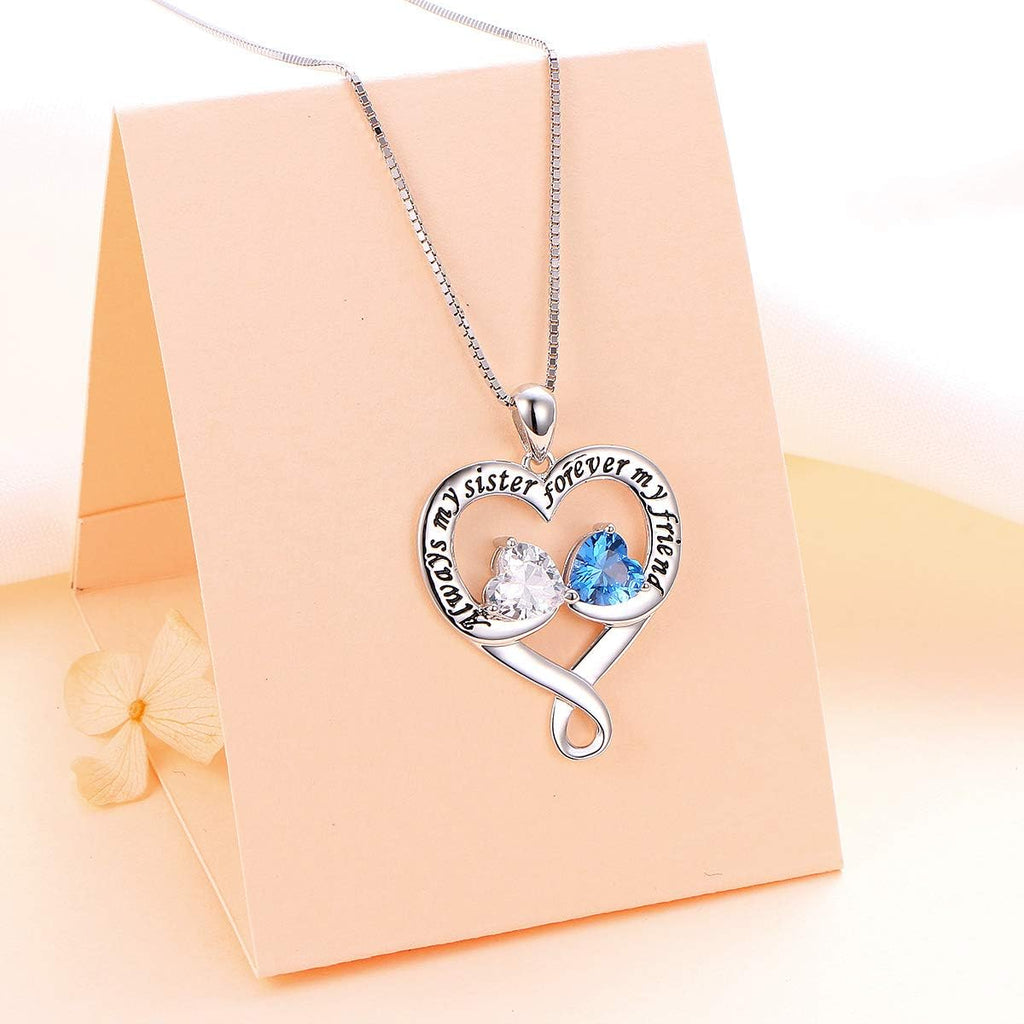 925 Sterling Silver Always My Sister & Daughter Mother Forever My Friend Love Heart Necklace for Women & Mother Gift