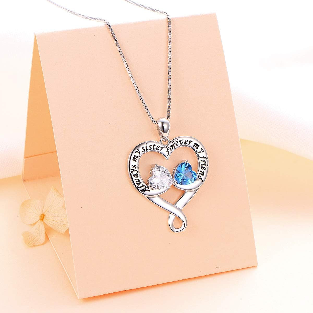925 Sterling Silver Always My Sister & Daughter Mother Forever My Friend Love Heart Necklace for Women & Mother Gift