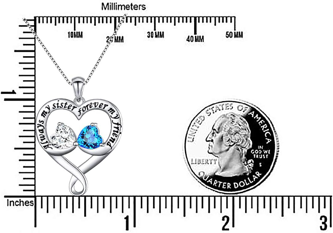 925 Sterling Silver Always My Sister & Daughter Mother Forever My Friend Love Heart Necklace for Women & Mother Gift