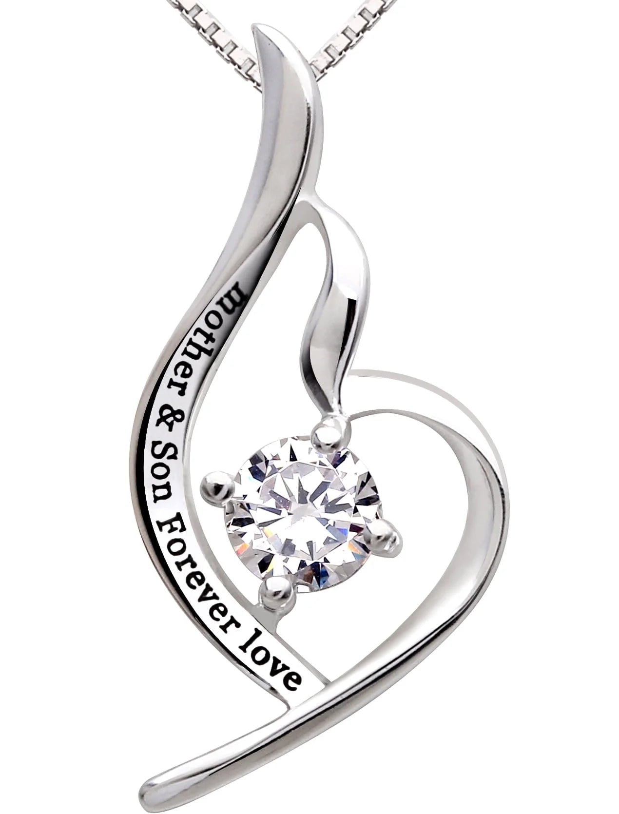 Jewelry Sterling Silver "Mother & Son Forever Love" Cubic Zirconia Pendant Necklace