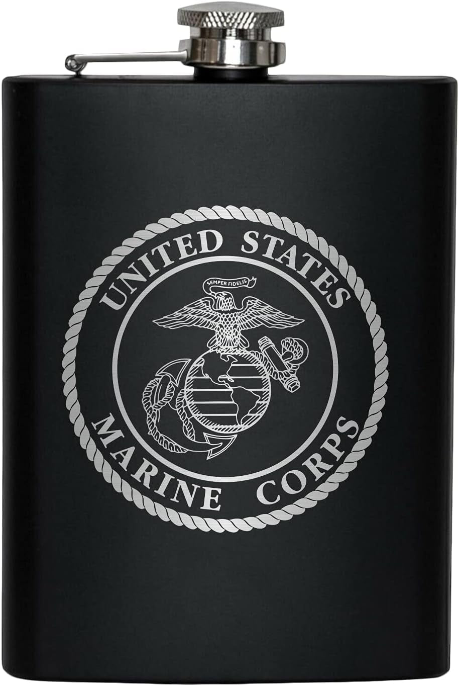 USMC 8 Oz Flask | Stainless Steel Hip Flask for Liquor – Matte Black, Great Gift Idea for Marines