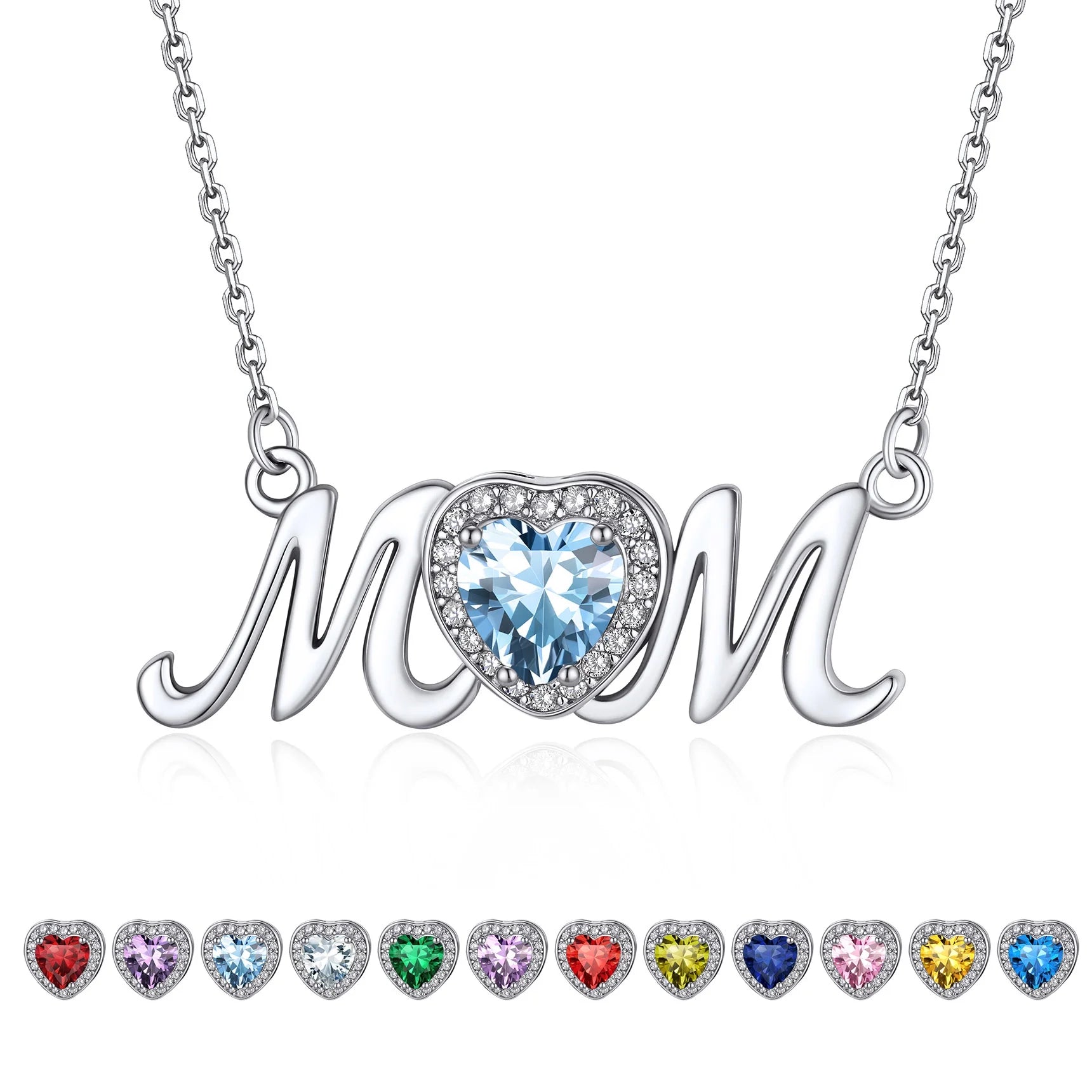 S925 Sterling Silver Necklace for Mom Grandma Shiny CZ Heart Pendant Necklace March Created Aquamarine Birthstone Jewelry Mother'S Day Gift