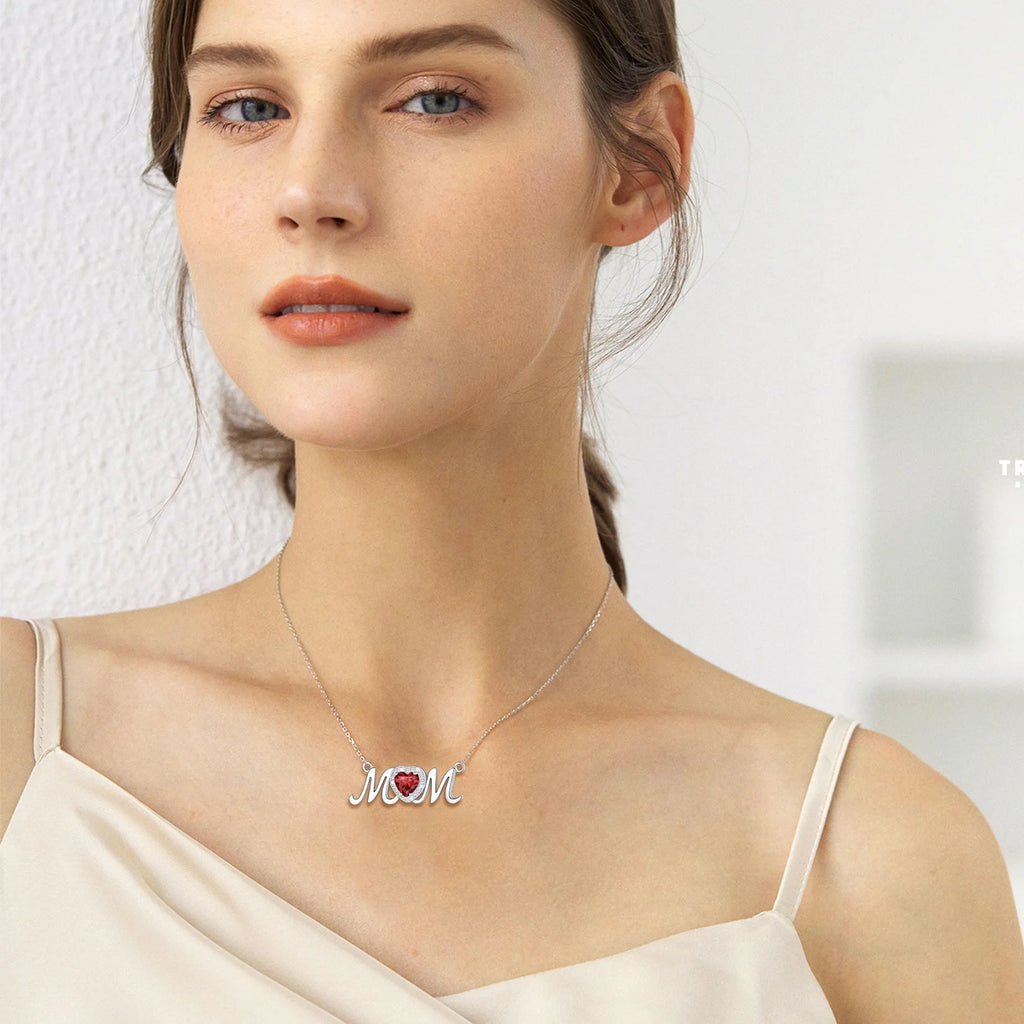 925 Sterling Silver Birthstone Love Heart Mom Necklace Jewelry for Women Mother'S Necklaces Choker Birthday Mothers Day Gift
