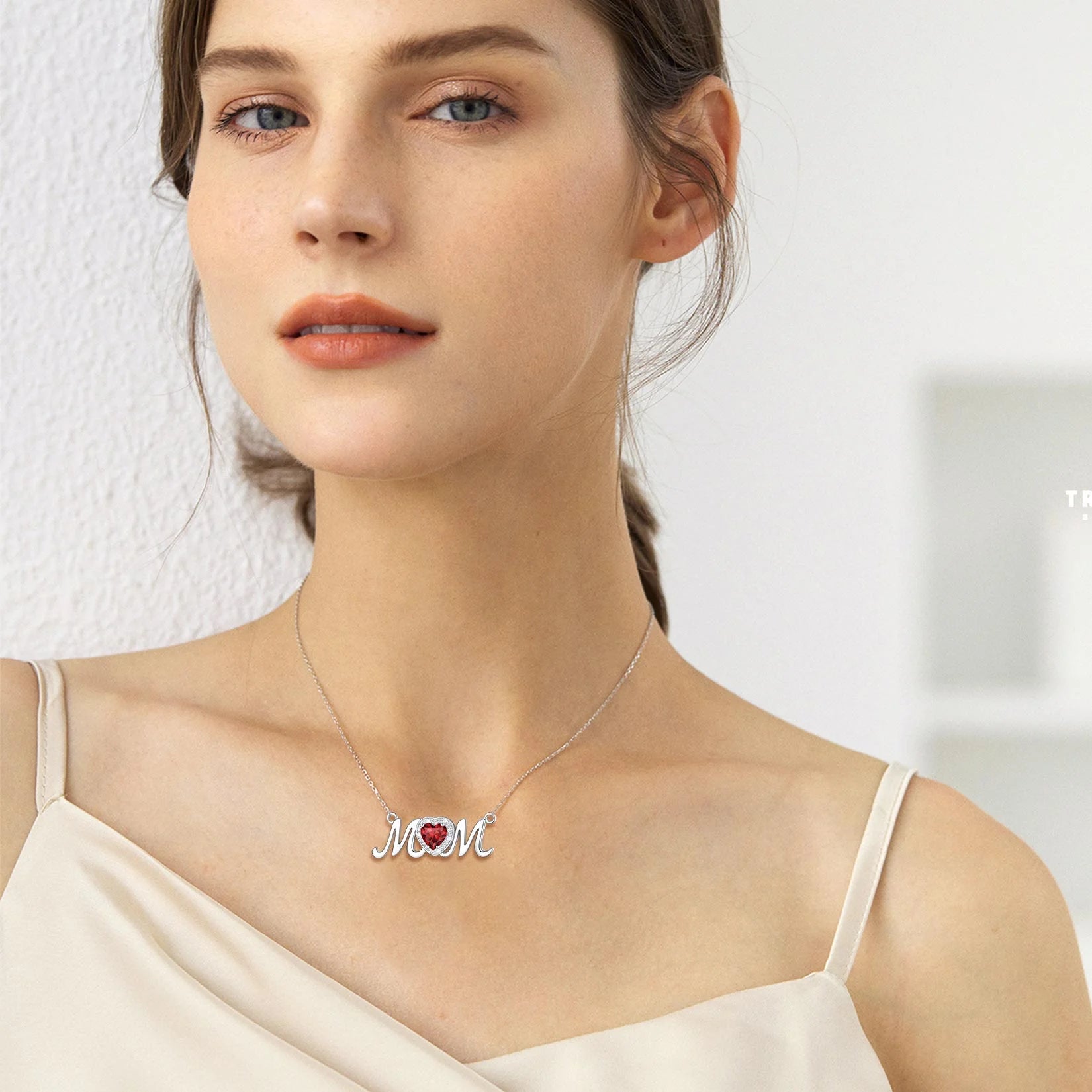 925 Sterling Silver Birthstone Love Heart Mom Necklace Jewelry for Women Mother'S Necklaces Choker Birthday Mothers Day Gift